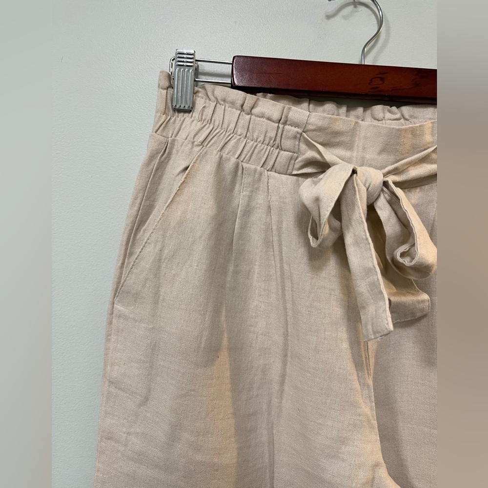 Linen blend cropped cream color elastic waist pants women’s size M
